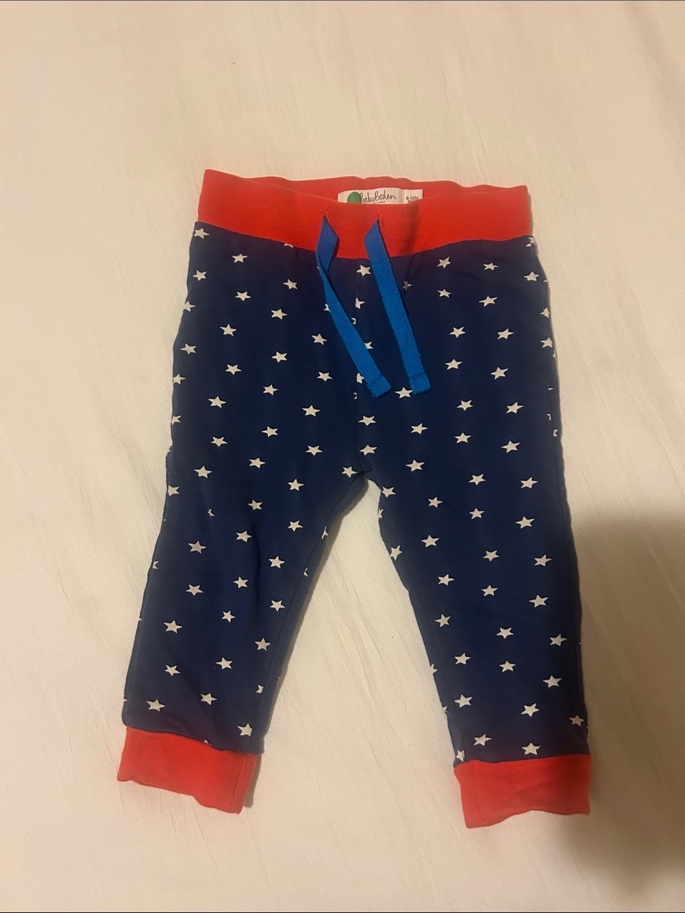 Baby Boden Navy Star Pajama Bottoms with Red Waistband and Blue Drawstring